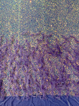 Feather Sequin Velvet Fabric - Feather And Sequin Design, 54" Width (1 Yard)
