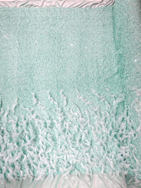 Feather Sequin Velvet Fabric - Feather And Sequin Design, 54" Width (1 Yard)