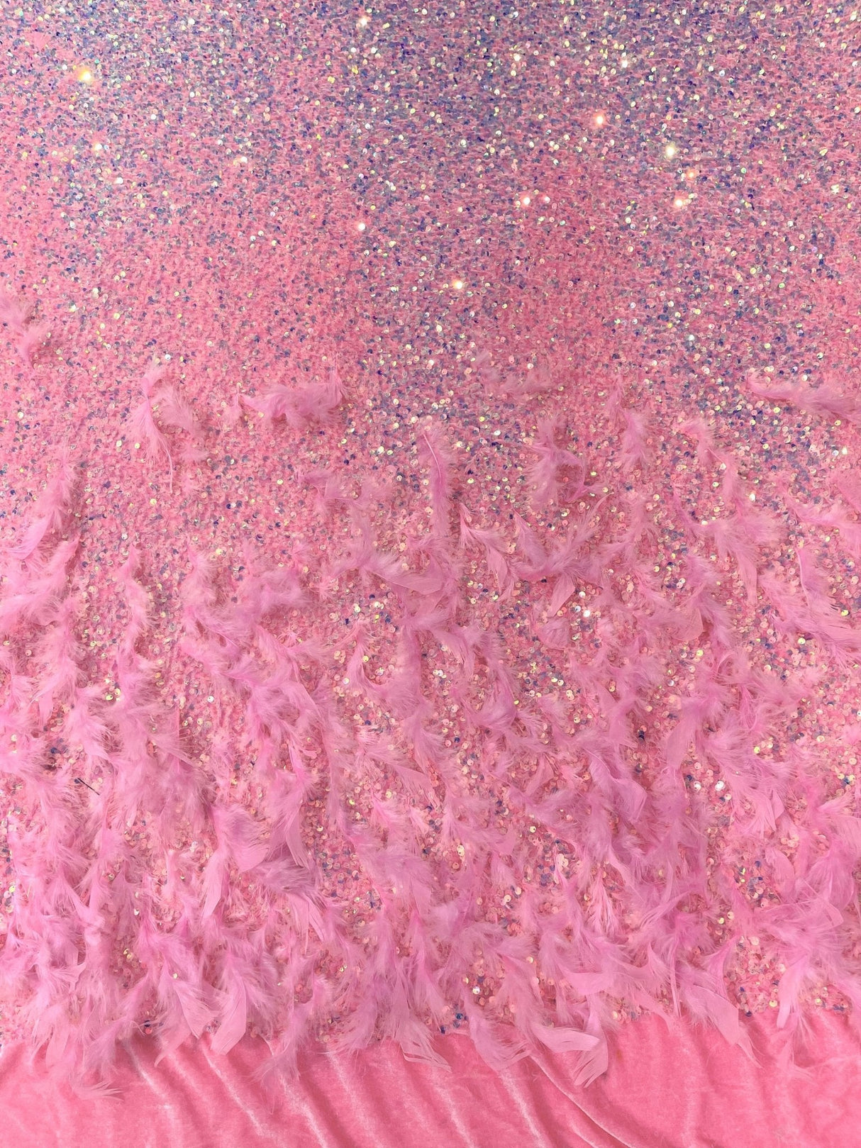Feather Sequin Velvet Fabric - Feather And Sequin Design, 54" Width (1 Yard)