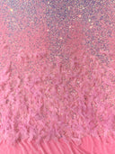 Feather Sequin Velvet Fabric - Feather And Sequin Design, 54" Width (1 Yard)
