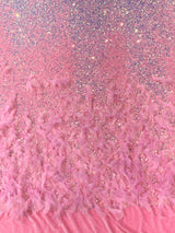Feather Sequin Velvet Fabric - Feather And Sequin Design, 54" Width (1 Yard)