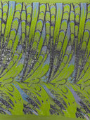Feather Wing Sequin Fabric - Iridescent Feather Damask, 54" Width (1 Yard)