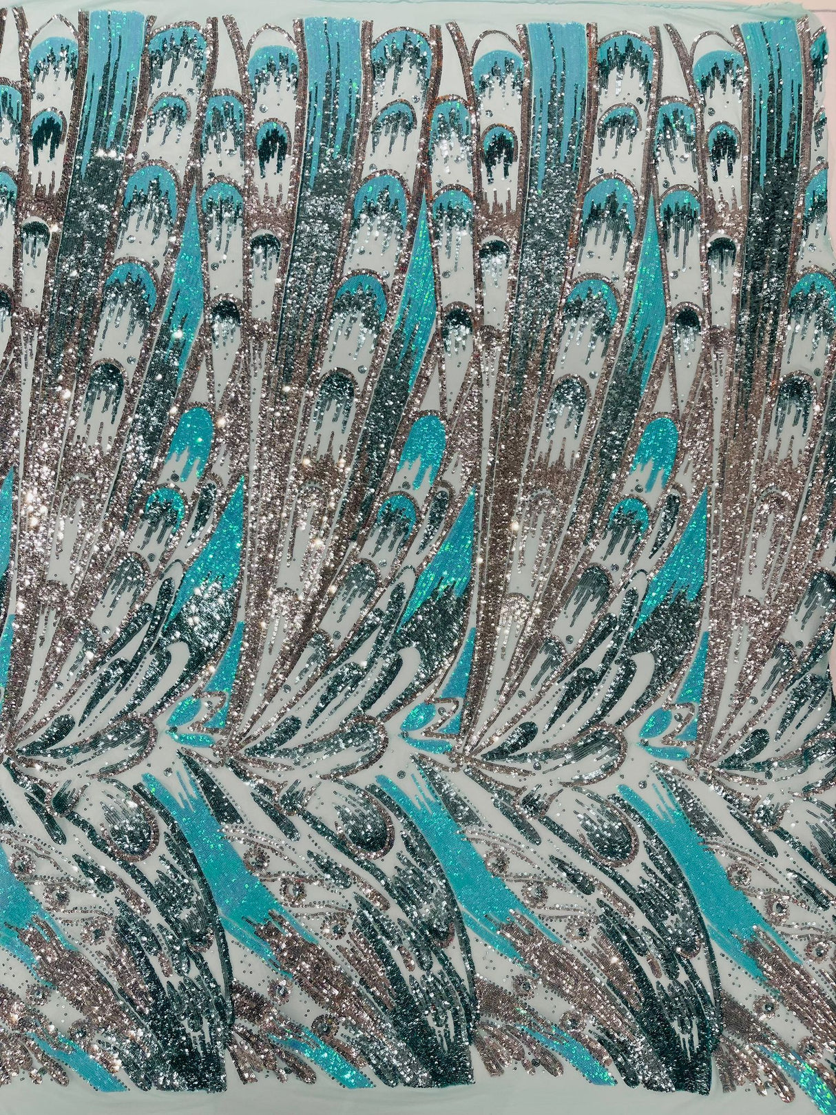 Feather Wing Sequin Fabric - Iridescent Feather Damask, 54" Width (1 Yard)