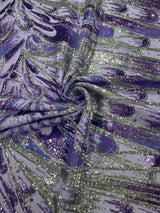 Feather Wing Sequin Fabric - Iridescent Feather Damask, 54" Width (1 Yard)