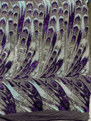 Feather Wing Sequin Fabric - Iridescent Feather Damask, 54" Width (1 Yard)