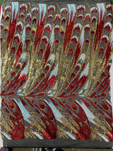Feather Wing Sequin Fabric - Iridescent Feather Damask, 54" Width (1 Yard)