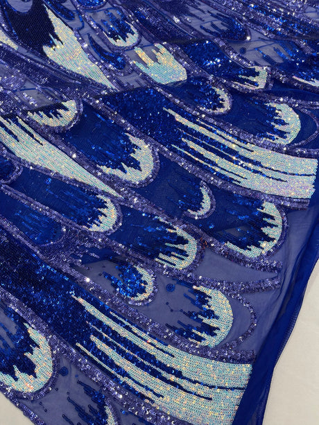 Feather Wing Sequin Fabric - Iridescent Feather Damask, 54" Width (1 Yard)