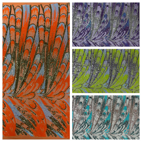 Feather Wing Sequin Fabric - Iridescent Feather Damask, 54" Width (1 Yard)
