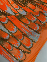 Feather Wing Sequin Fabric - Iridescent Feather Damask, 54" Width (1 Yard)