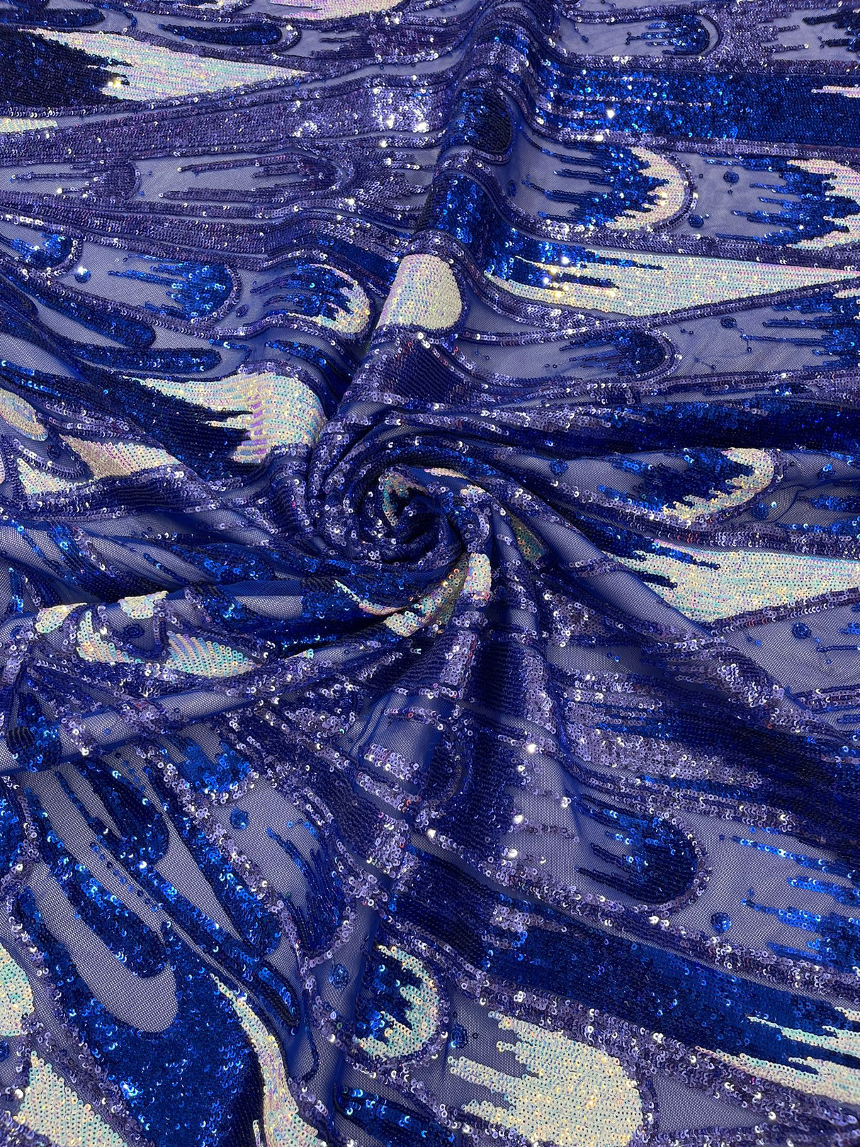 Feather Wing Sequin Fabric - Iridescent Feather Damask, 54" Width (1 Yard)