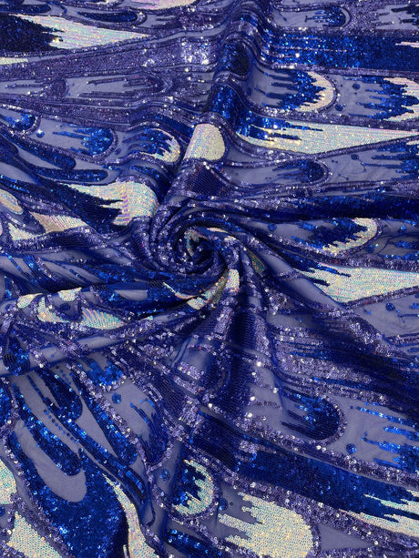 Feather Wing Sequin Fabric - Iridescent Feather Damask, 54" Width (1 Yard)