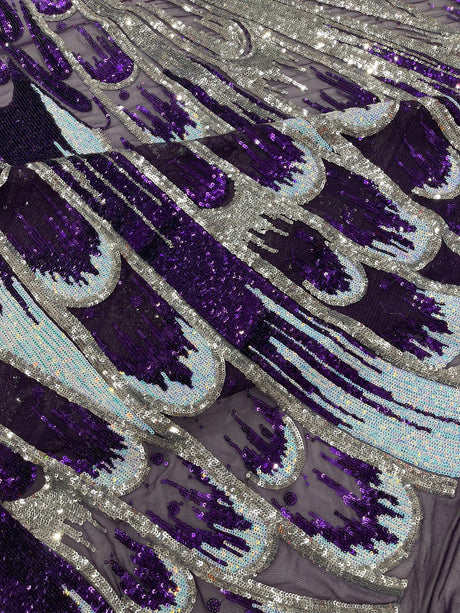 Feather Wing Sequin Fabric - Iridescent Feather Damask, 54" Width (1 Yard)