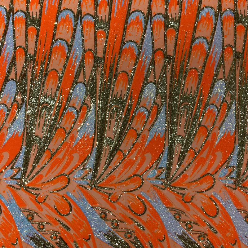Feather Wing Sequin Fabric - Iridescent Feather Damask, 54" Width (1 Yard)