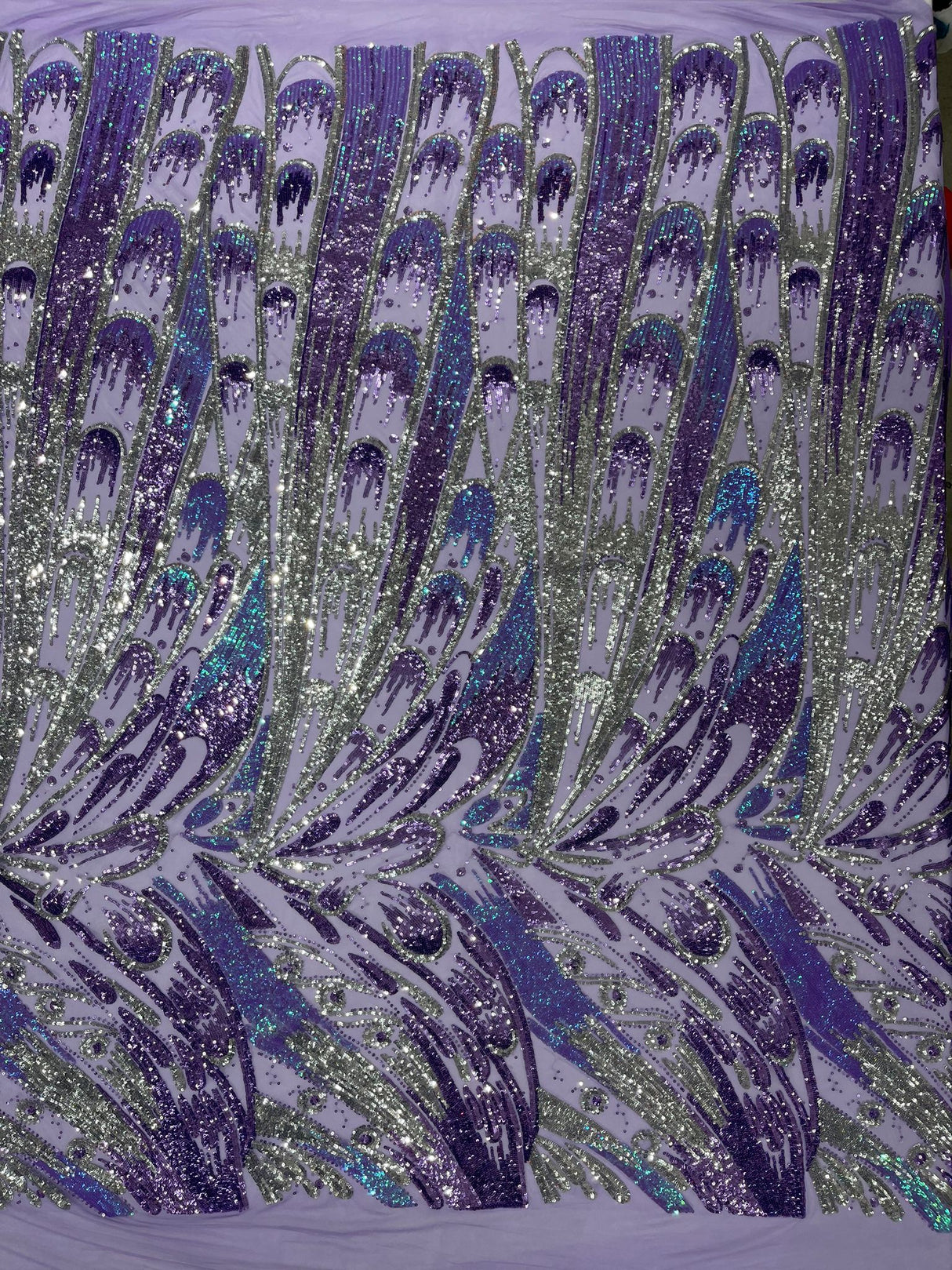Feather Wing Sequin Fabric - Iridescent Feather Damask, 54" Width (1 Yard)
