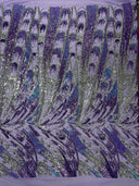 Feather Wing Sequin Fabric - Iridescent Feather Damask, 54" Width (1 Yard)