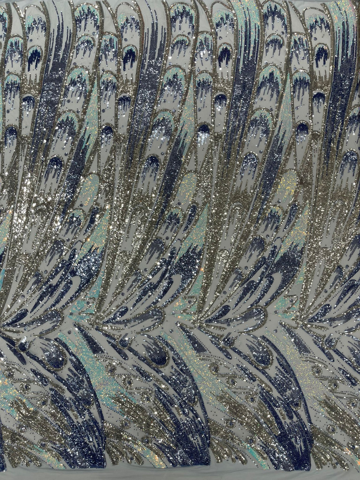 Feather Wing Sequin Fabric - Iridescent Feather Damask, 54" Width (1 Yard)