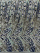 Feather Wing Sequin Fabric - Iridescent Feather Damask, 54" Width (1 Yard)