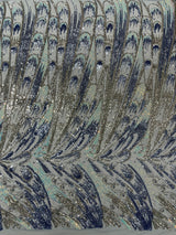 Feather Wing Sequin Fabric - Iridescent Feather Damask, 54" Width (1 Yard)