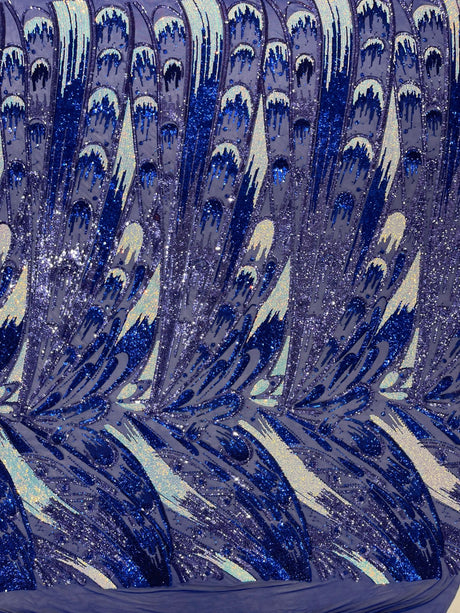 Feather Wing Sequin Fabric - Iridescent Feather Damask, 54" Width (1 Yard)