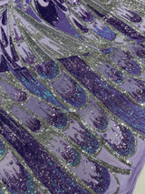 Feather Wing Sequin Fabric - Iridescent Feather Damask, 54" Width (1 Yard)
