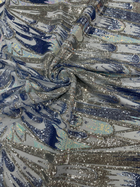 Feather Wing Sequin Fabric - Iridescent Feather Damask, 54" Width (1 Yard)
