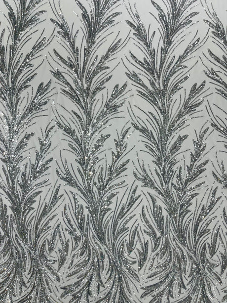 Feather Wing Shiny Sequin Mesh Fabric - Feather Wing Sequin Design, 54" Width (1 Yard)