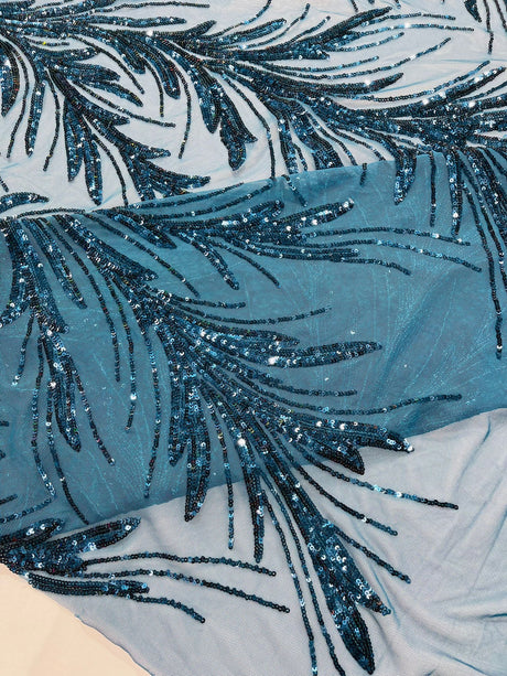 Feather Wing Shiny Sequin Mesh Fabric - Feather Wing Sequin Design, 54" Width (1 Yard)