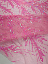Feather Wing Shiny Sequin Mesh Fabric - Feather Wing Sequin Design, 54" Width (1 Yard)