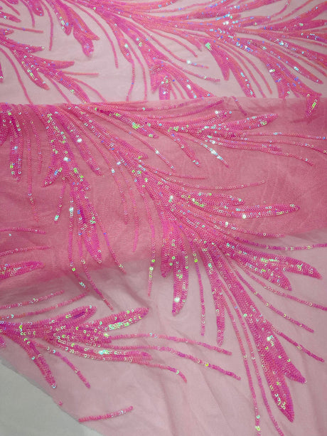 Feather Wing Shiny Sequin Mesh Fabric - Feather Wing Sequin Design, 54" Width (1 Yard)