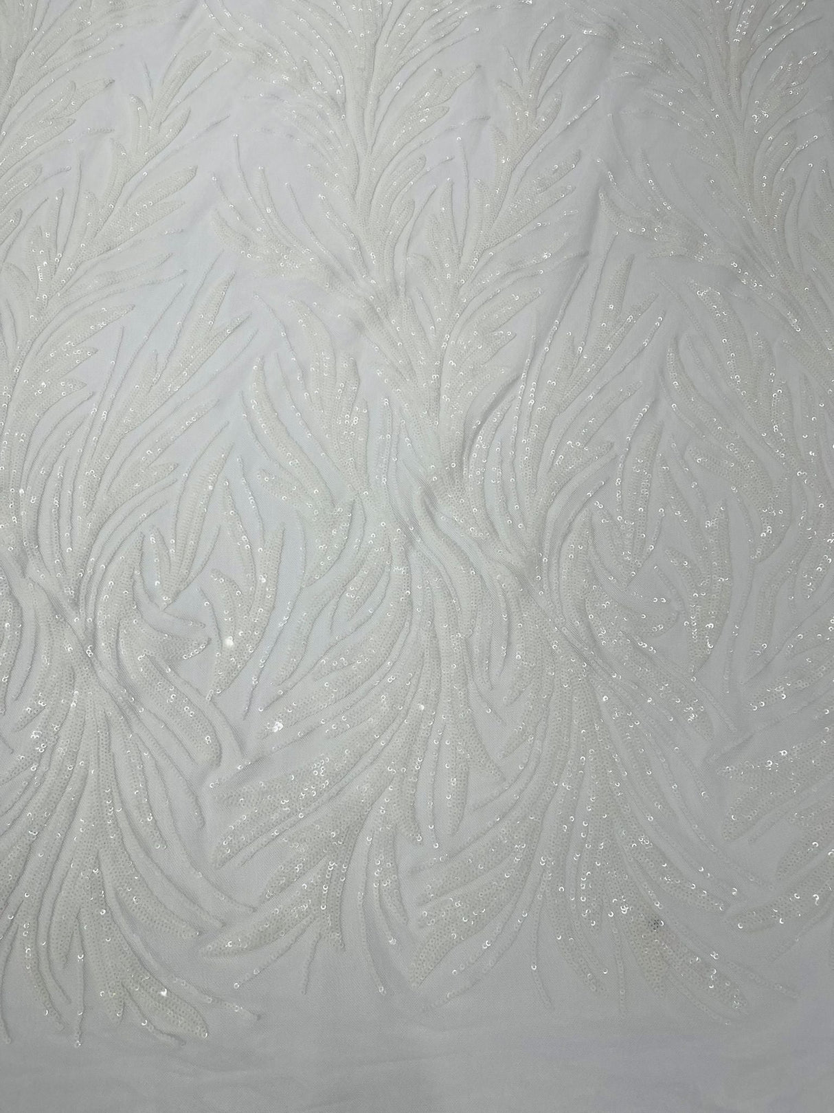 Feather Wing Shiny Sequin Mesh Fabric - Feather Wing Sequin Design, 54" Width (1 Yard)