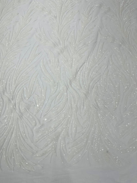 Feather Wing Shiny Sequin Mesh Fabric - Feather Wing Sequin Design, 54" Width (1 Yard)
