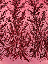 Feather Wing Shiny Sequin Mesh Fabric - Feather Wing Sequin Design, 54" Width (1 Yard)