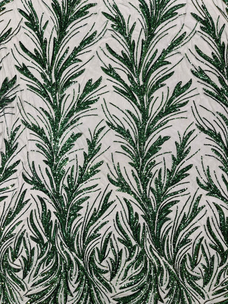 Feather Wing Shiny Sequin Mesh Fabric - Feather Wing Sequin Design, 54" Width (1 Yard)