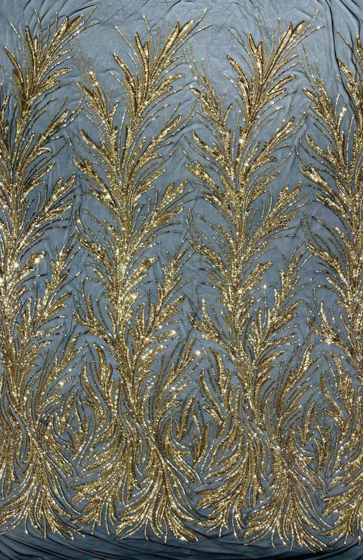 Feather Wing Shiny Sequin Mesh Fabric - Feather Wing Sequin Design, 54" Width (1 Yard)