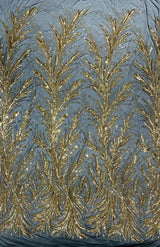 Feather Wing Shiny Sequin Mesh Fabric - Feather Wing Sequin Design, 54" Width (1 Yard)