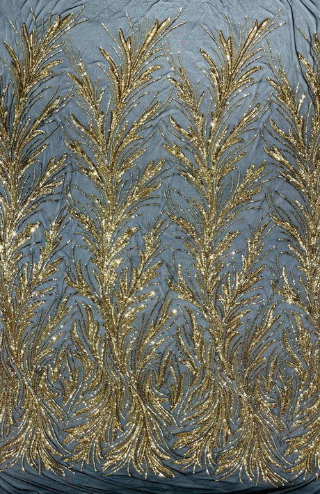 Feather Wing Shiny Sequin Mesh Fabric - Feather Wing Sequin Design, 54" Width (1 Yard)