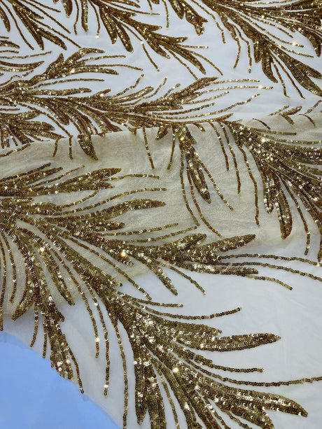 Feather Wing Shiny Sequin Mesh Fabric - Feather Wing Sequin Design, 54" Width (1 Yard)