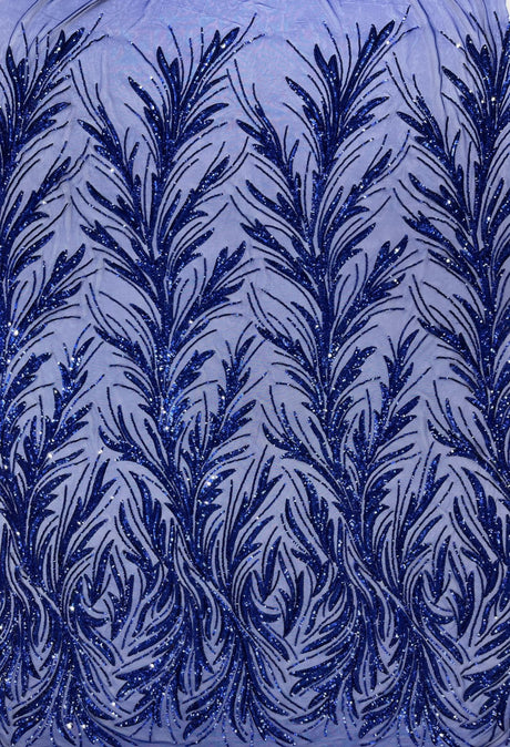Feather Wing Shiny Sequin Mesh Fabric - Feather Wing Sequin Design, 54" Width (1 Yard)