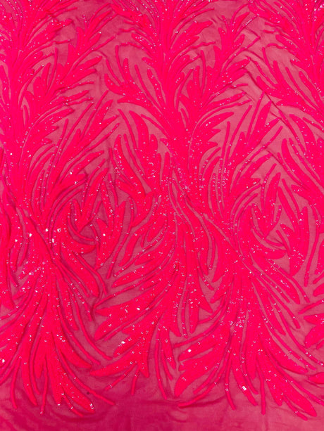 Feather Wing Shiny Sequin Mesh Fabric - Feather Wing Sequin Design, 54" Width (1 Yard)