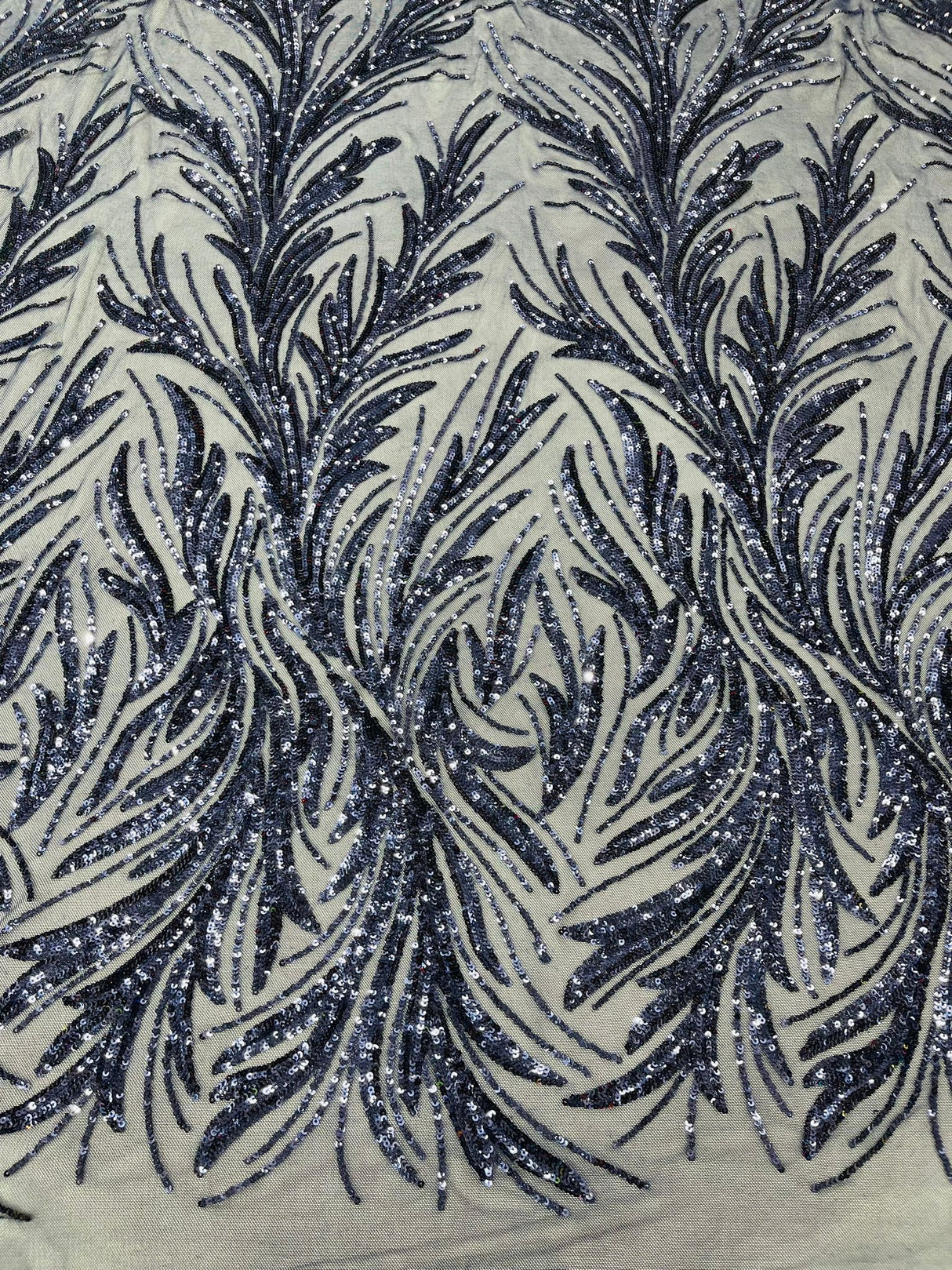 Feather Wing Shiny Sequin Mesh Fabric - Feather Wing Sequin Design, 54" Width (1 Yard)
