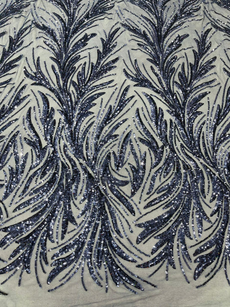 Feather Wing Shiny Sequin Mesh Fabric - Feather Wing Sequin Design, 54" Width (1 Yard)