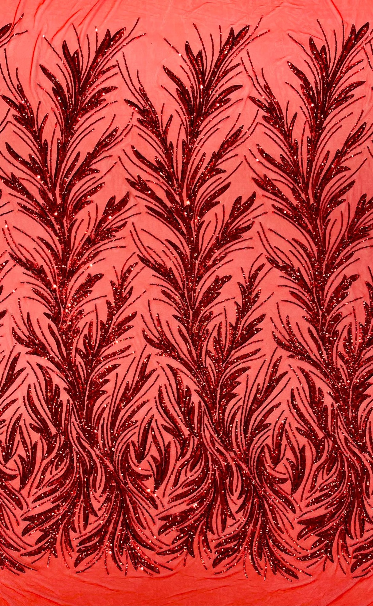 Feather Wing Shiny Sequin Mesh Fabric - Feather Wing Sequin Design, 54" Width (1 Yard)