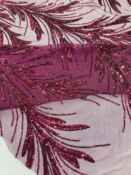 Feather Wing Shiny Sequin Mesh Fabric - Feather Wing Sequin Design, 54" Width (1 Yard)