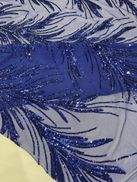 Feather Wing Shiny Sequin Mesh Fabric - Feather Wing Sequin Design, 54" Width (1 Yard)
