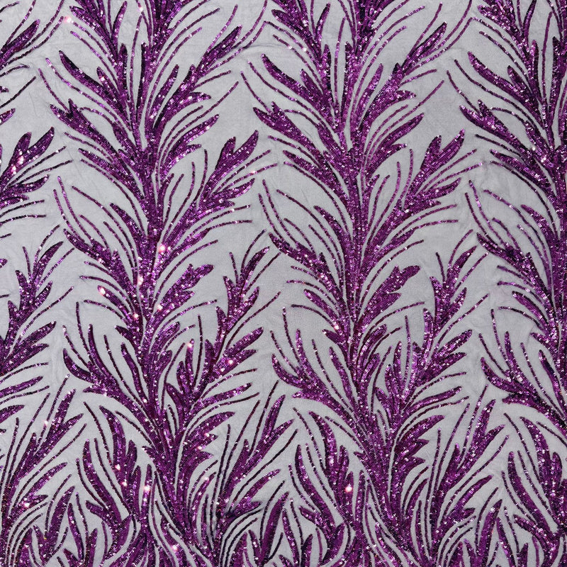 Feather Wing Shiny Sequin Mesh Fabric - Feather Wing Sequin Design, 54" Width (1 Yard)