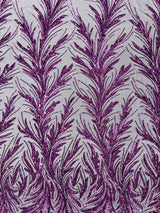 Feather Wing Shiny Sequin Mesh Fabric - Feather Wing Sequin Design, 54" Width (1 Yard)