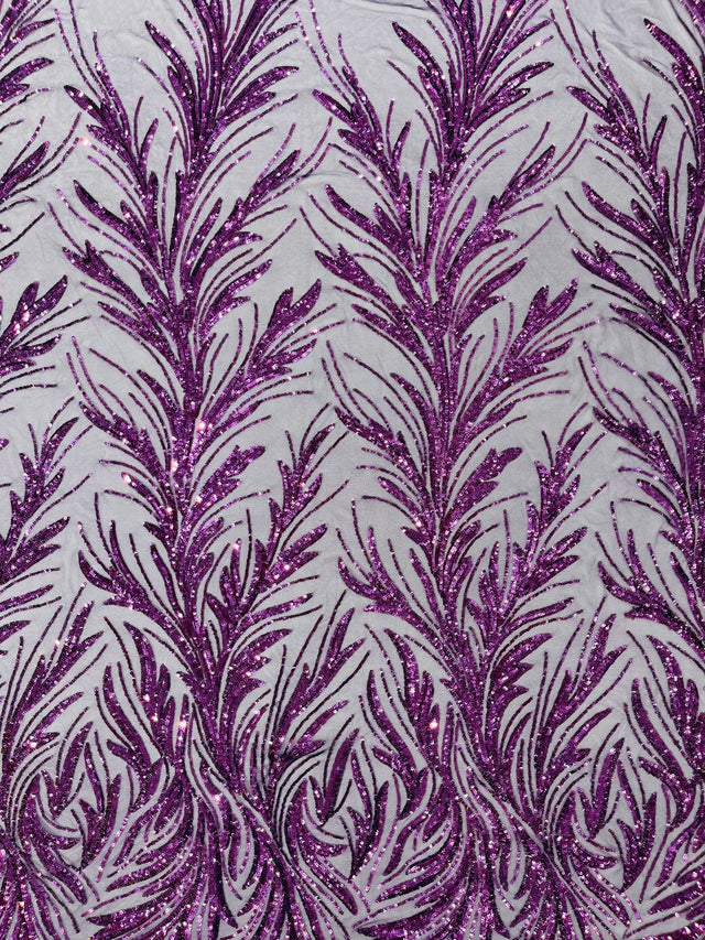 Feather Wing Shiny Sequin Mesh Fabric - Feather Wing Sequin Design, 54" Width (1 Yard)