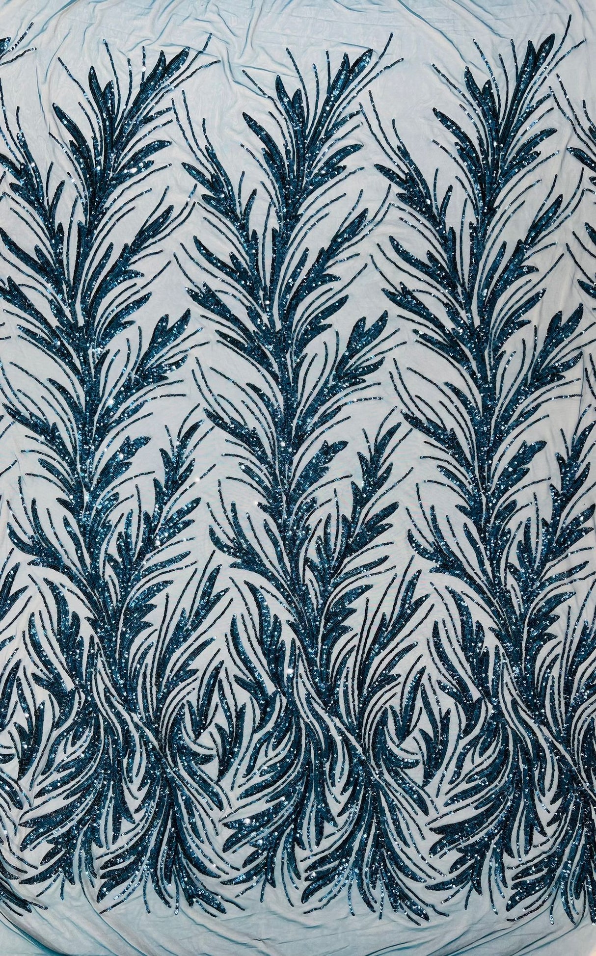 Feather Wing Shiny Sequin Mesh Fabric - Feather Wing Sequin Design, 54" Width (1 Yard)