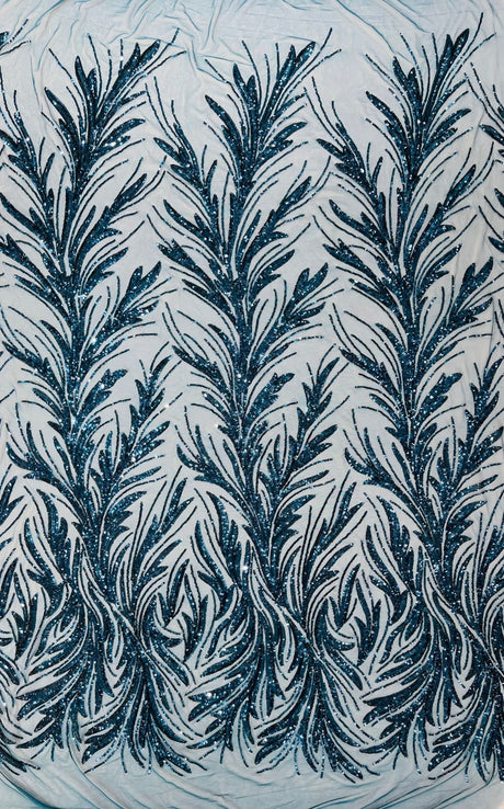 Feather Wing Shiny Sequin Mesh Fabric - Feather Wing Sequin Design, 54" Width (1 Yard)