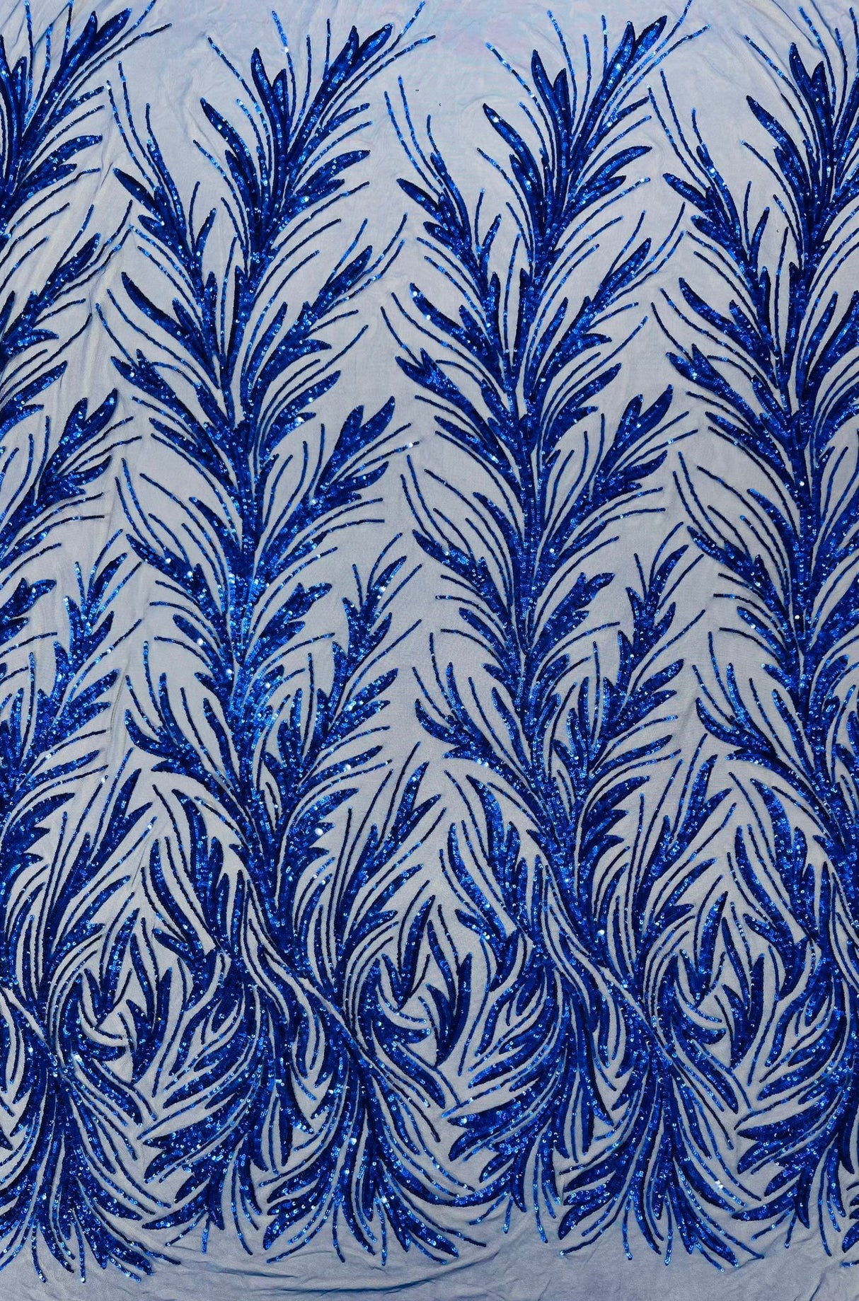 Feather Wing Shiny Sequin Mesh Fabric - Feather Wing Sequin Design, 54" Width (1 Yard)